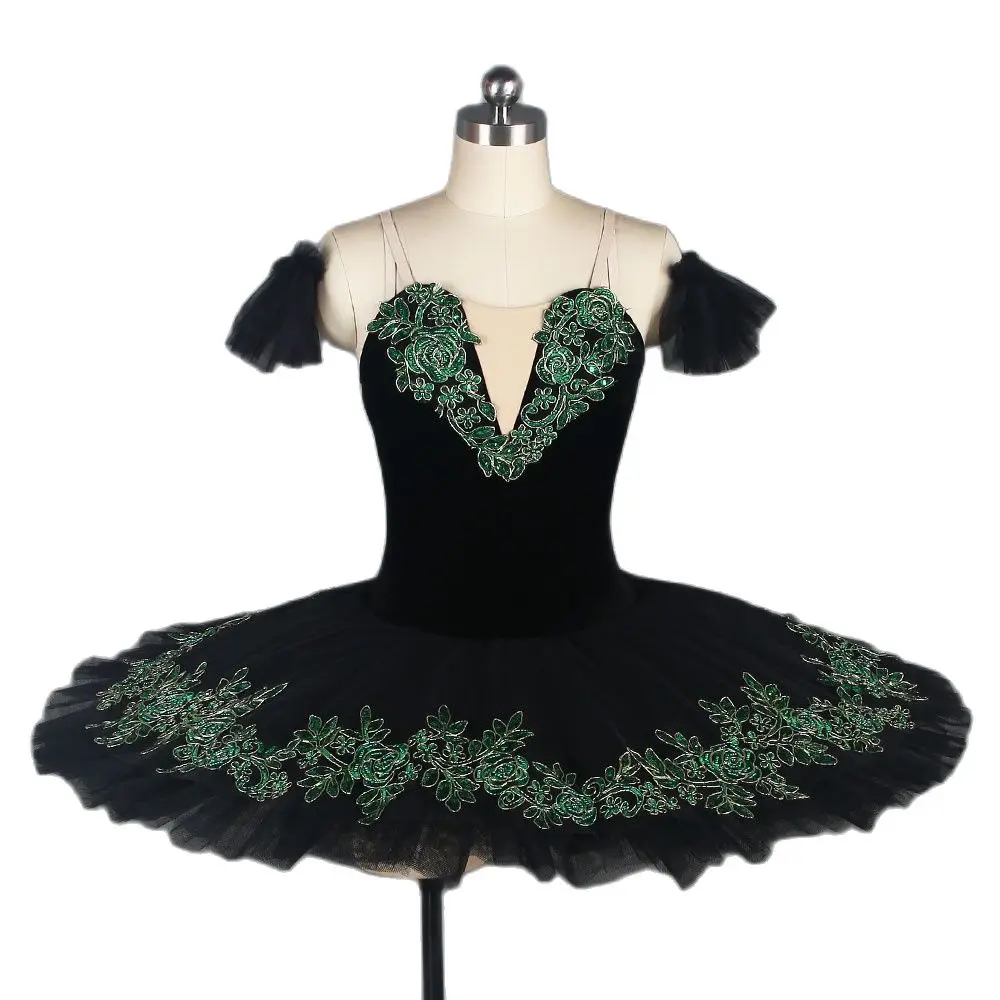 

BLL110 Black Velvet Bodice With Green Trim Pre-professional Ballet Tutu For Girl&Women Ballerina Pancake Ballet Dance Tutu