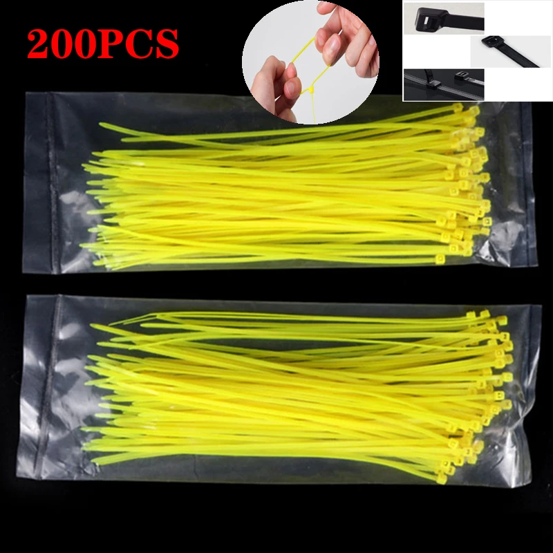 

Yellow Self-locking Nylon Plastic Cable Tie Environmental Protection Cable Self-locking Cable Tie 3x200/4x200mm Fastener200pcs