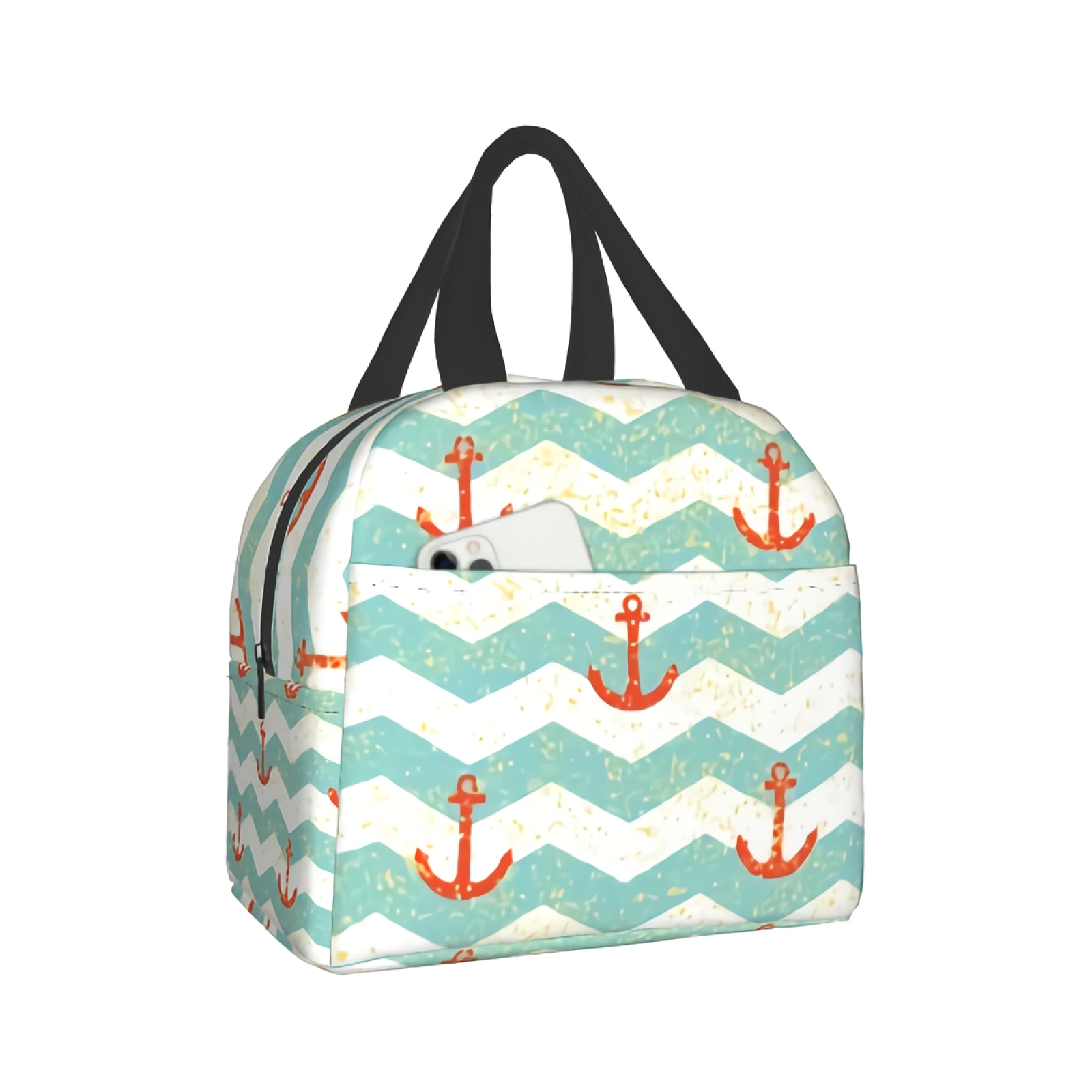 

Изолированный Ланч-бокс для мужчин и женщин, многоразовая сумка-тоут с красным якорем в белую и синюю полоску для взрослых, для работы