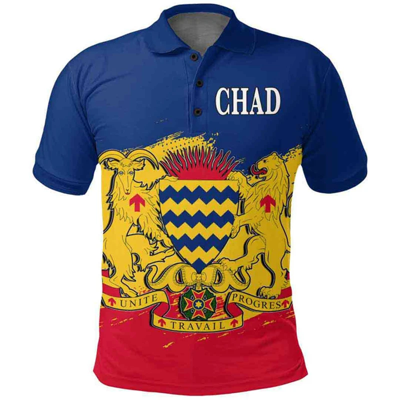 Мужская футболка-поло с 3D-принтом Чада флага карты Национальная эмблема летние