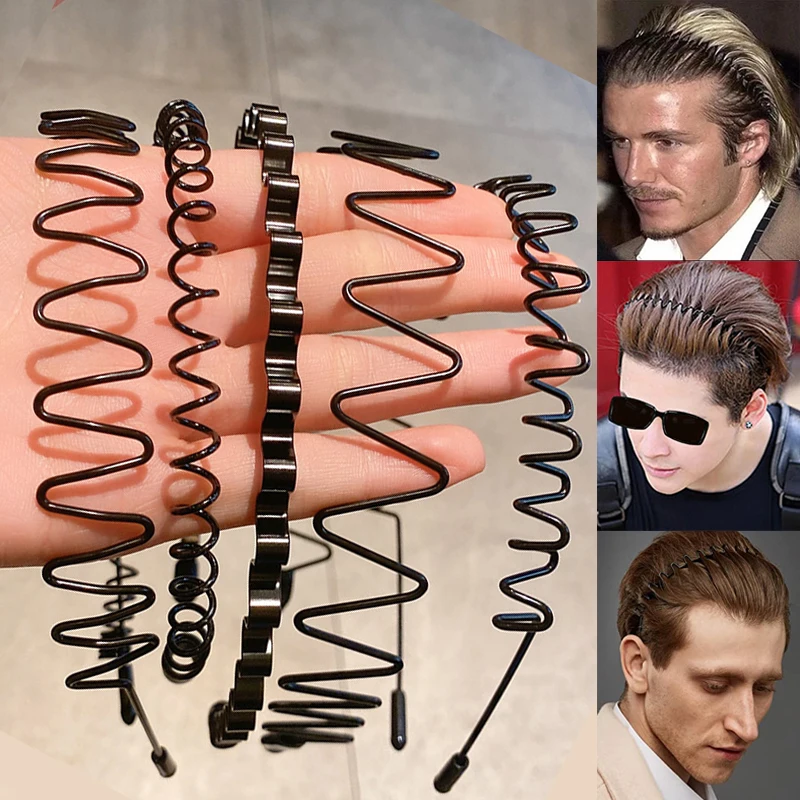 

2023 New Black Metal Waved Sports Hairband Solid Color Hair Hoop Men Women's Unisex Hair Band Casual Adult Headwear Boy Hip Hop