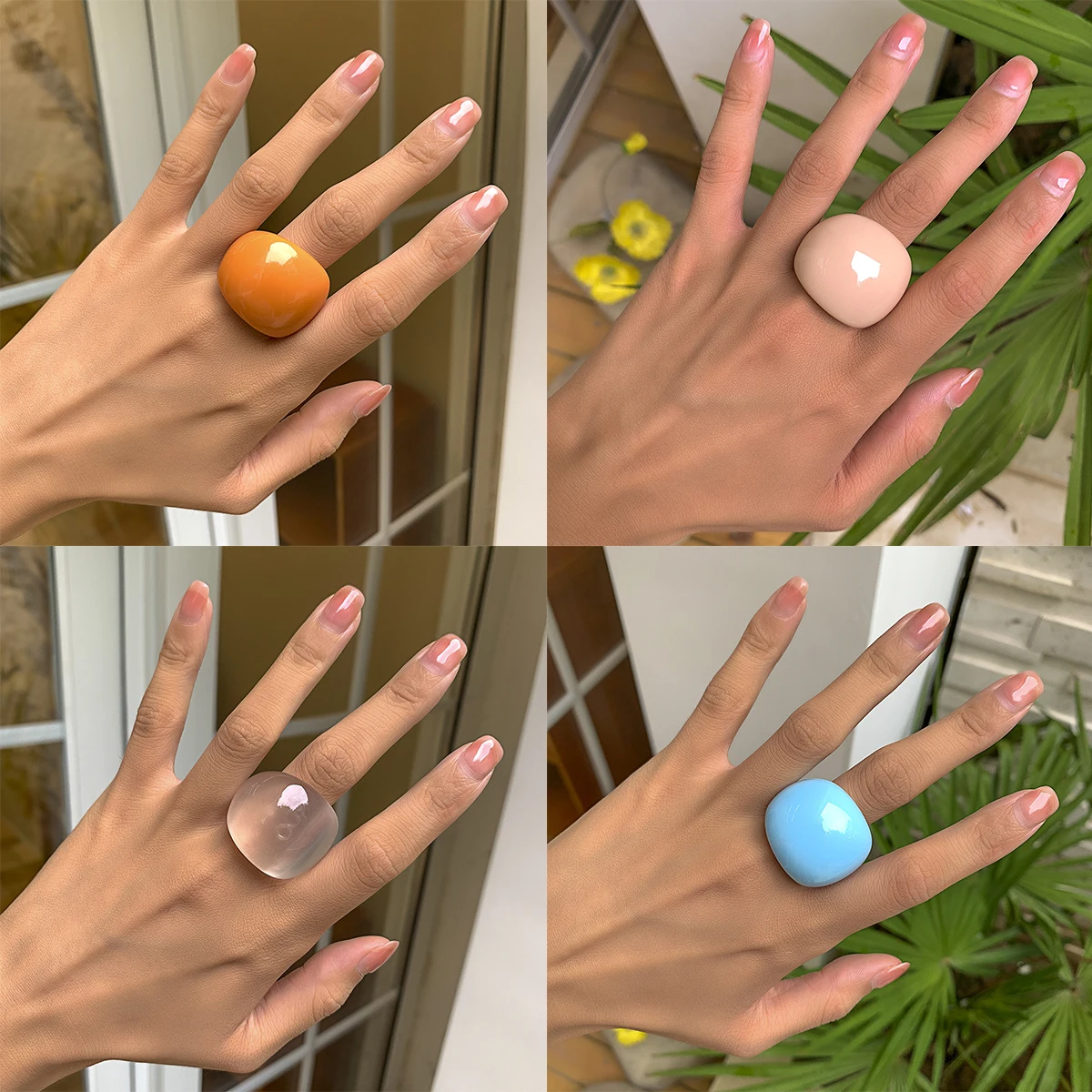 

1PCS Colorful Resin Acrylic Geometric Round Finger Rings for Women Girls Jewelry Bohemia Travel Gifts