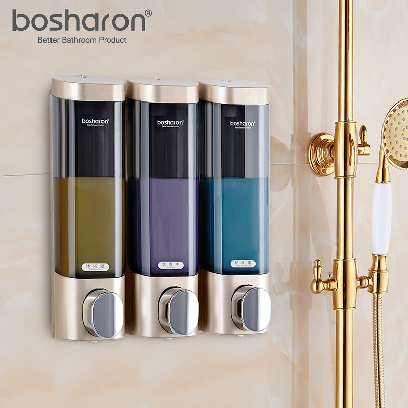 

Punch free soap dispenser for hotels Press separate bottles Wall mounted hand sanitizer box for hotel shampoo and shower gel