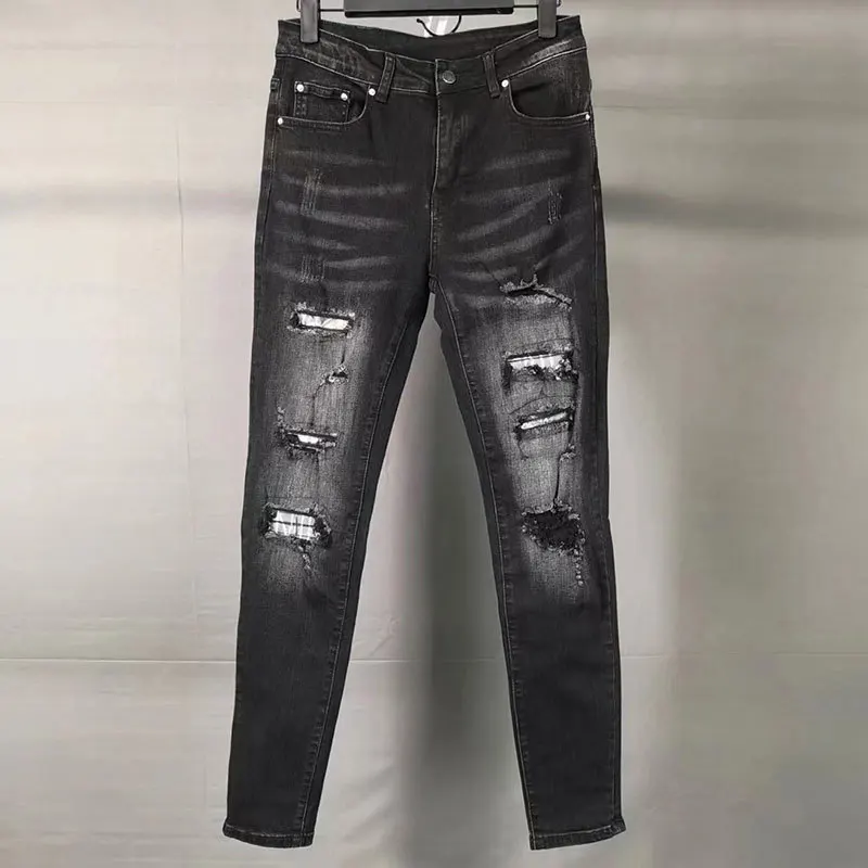 

Male Patchwork Ripped Hole Design Stretchy Jean Hip Hop Style Trousers For Men High Quality Pantalon Oversized Vaqueros Hombre