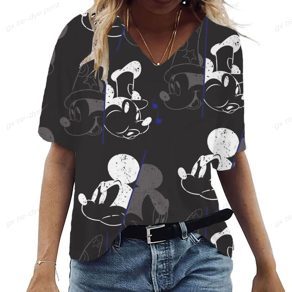 

Женская футболка с коротким рукавом и V-образным вырезом, свободного покроя