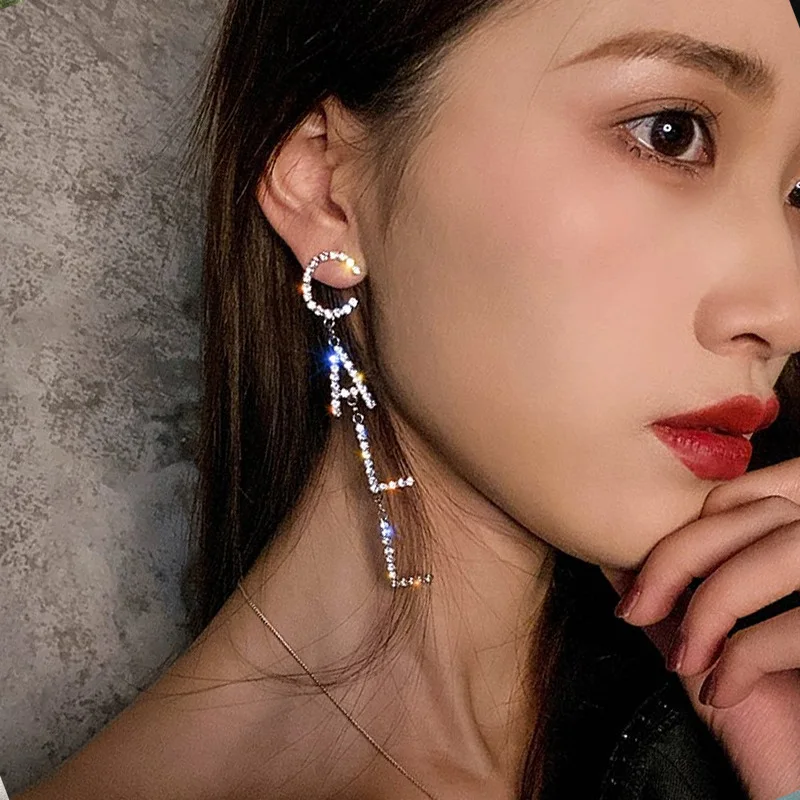 

Fashion Crystal Letter Earrings Rhinestone Exaggerated Letters Dangle Earrings Party Show Long Statement Earring For Women Girls