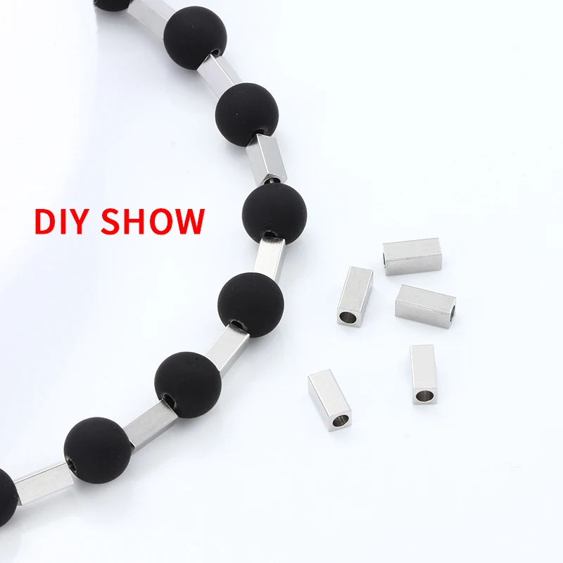 Stainless Steel Square Cube Bead Hole Spacer Loose Beads For Jewelry Making Supplies Accessories DIY Necklace Bracelet Findings