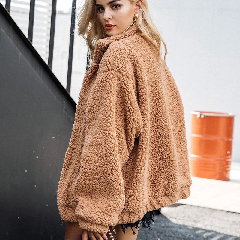 Модная Осенняя Женская пушистая куртка FMFSSOM с медведем воротником-стойкой