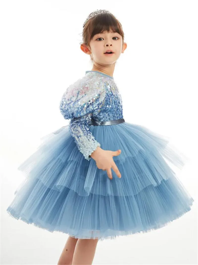 

Cute Puffy Girls Birthday Dress Tiers Tulle Knee Length Princess Flower Girl Dress Kid Tutu Outfit Kid Size 2-12T