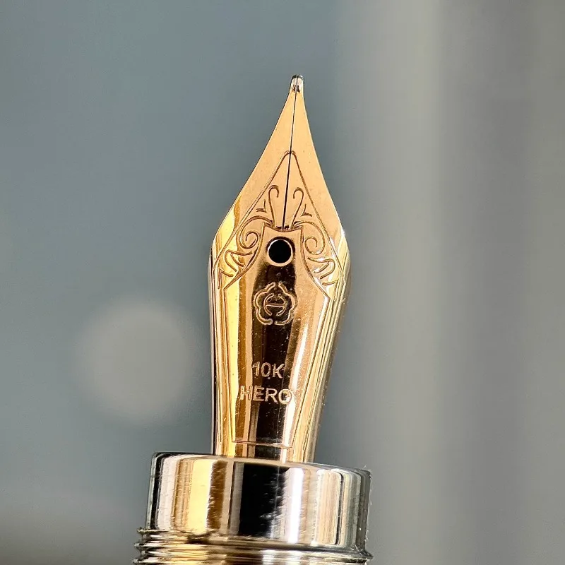 HERO H718 Золото 10K Поршневая перьевая ручка из нержавеющей стали F 0 5 мм с