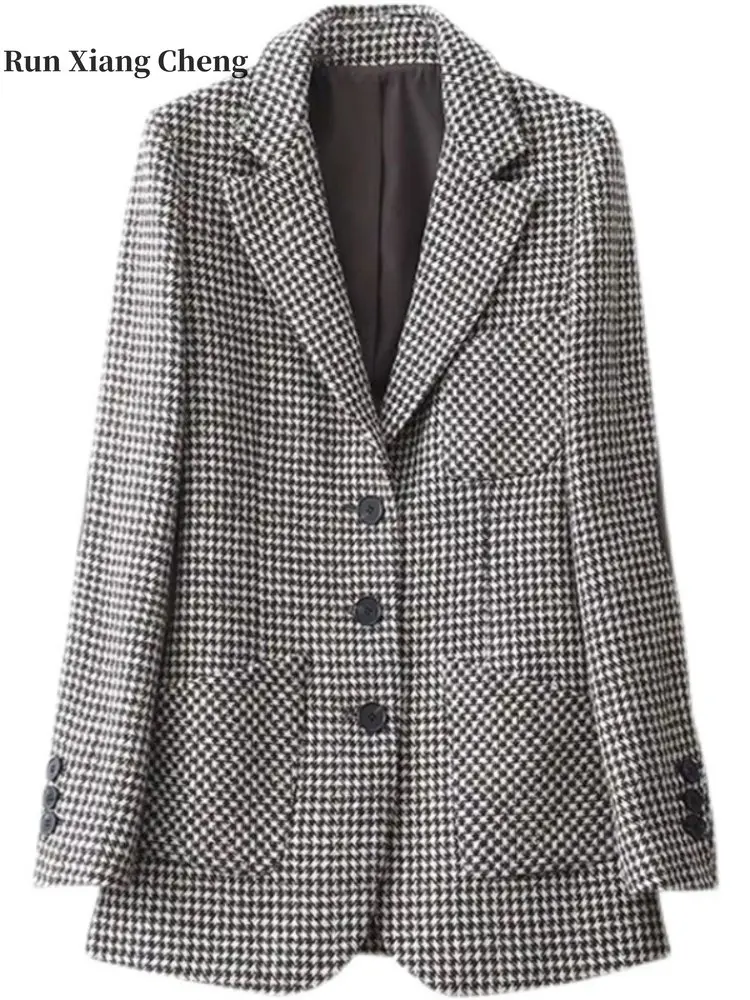 Women’s Clothes Blazer 2023 Spring Autumn New Free Shipping Fashion Suit Woolen Cloth Coat Commuter Style Simple Slim Plaid Coat