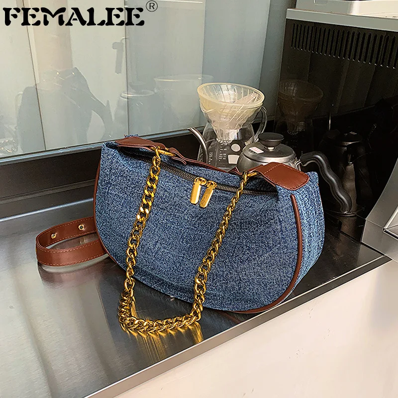 

Маленькие женские сумки-Хобо на плечо, джинсовые кожаные сумочки для подмышек, роскошные дизайнерские мягкие клатчи с полумесяцем для женщин