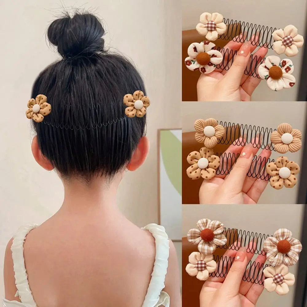 

Dots U Shape Hair Styling Comb Flower Fixed Combs Curve Needle Bangs Korean Style Plaid Invisible Extra Hair Holder Party