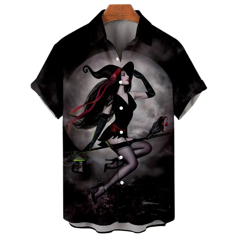 Мужская винтажная рубашка с 3D-принтом ведьмы в стиле Харадзюку |