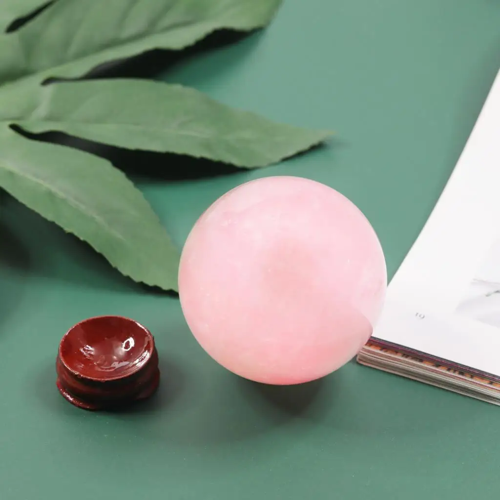 Natural Rose Quartz Sphere Gemstone Ball With Wooden Stand Reiki Healing Sculpture Figurine Desktop Decor Home Ornaments