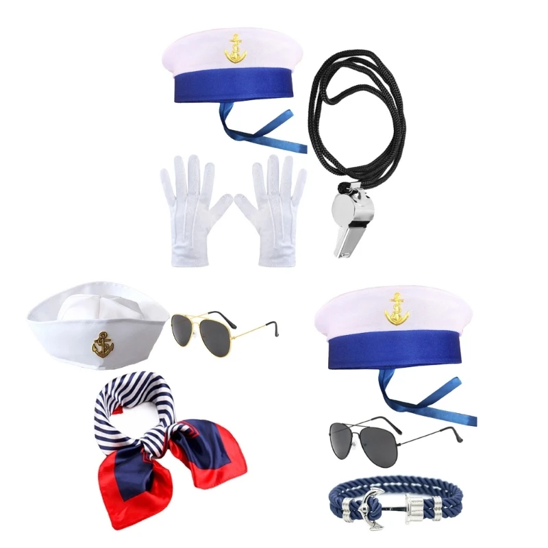 

634C Sunglasses Captain Hat for Sailor Party Decoration Accessories Cap Gloves
