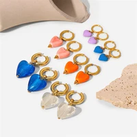 yw gairu luxury elegant 14k gold stainless steel heart pendant drop earrings fancy love stone glass party jewelry woman trend