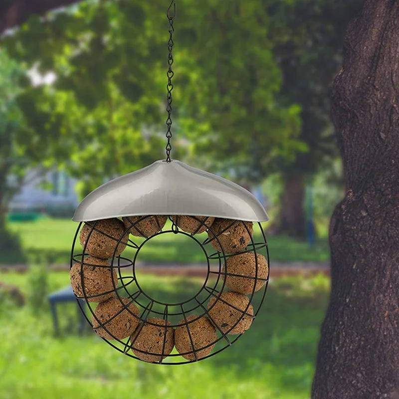 

Bird Feeder Windproof Rainproof Fat Ball Holder Round Wreath Metal Hanging Outdoor Bird Feeder With Large Food Ring Supplies