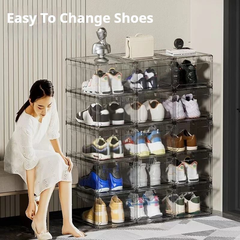 Прозрачная коробка для обуви комбинированный шкаф утолщенный штабелируемый