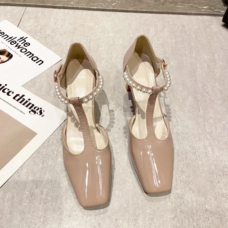 

Shoes for Women 2023 Fashion Basic Buckle Strap Women's High Heels Summer Breathable Outdoor Square Toe Solid Color Female Shoes