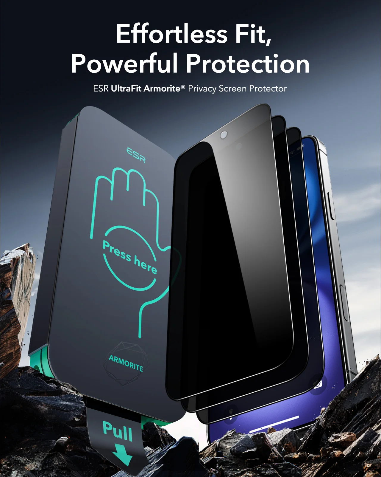 Фото Защитное стекло ESR Armorite Privacy 9H+ (3 шт.) для iPhone 16 Plus, 15 Plus, 14 Pro №2