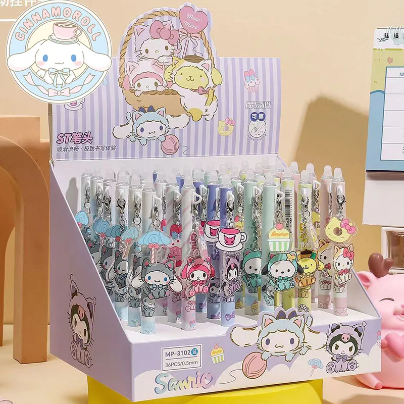 

18/36pcs New Sanrio Erasable Gel Pen Kawaii Hello Kitty Cartoon Pendant Students Stationery Pen Black Blue Learn Stationery Gift