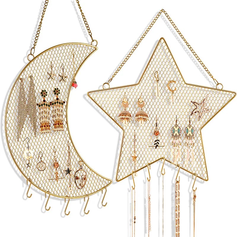 Jewelry Display Stand Jewelry Storage Rack for Earring Necklace Hanger Holder Moon Star Wall Mounted Display Stand Organizer