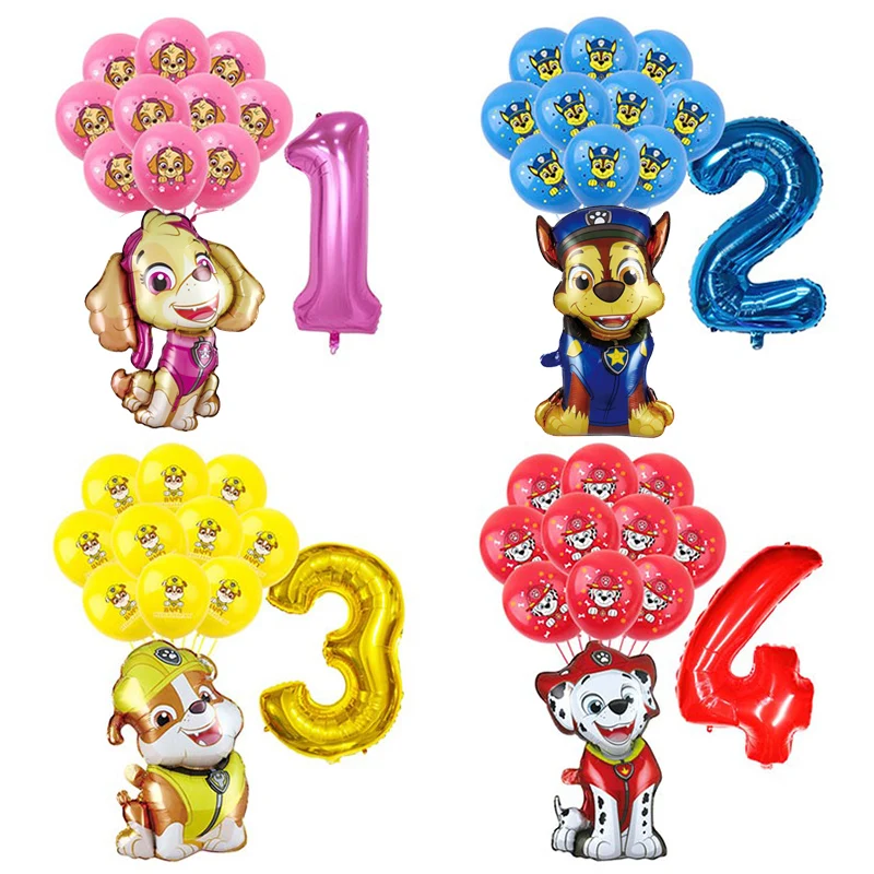 

12pcs/lot Paw Patrol Latex Balloons Kids Birthday Party Decoration Balloon Set Marshall Chase Skye Numbers 1 2 3 4 Years Old Toy