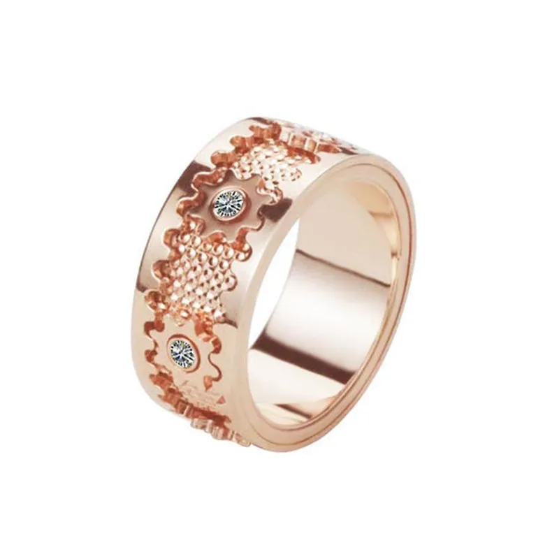 

Zircon Inlaid Gear Finger Ring Creative Men and Women Fashion Jewelry Luxury Rose Gold Silver Color Wedding Party Decor Rings