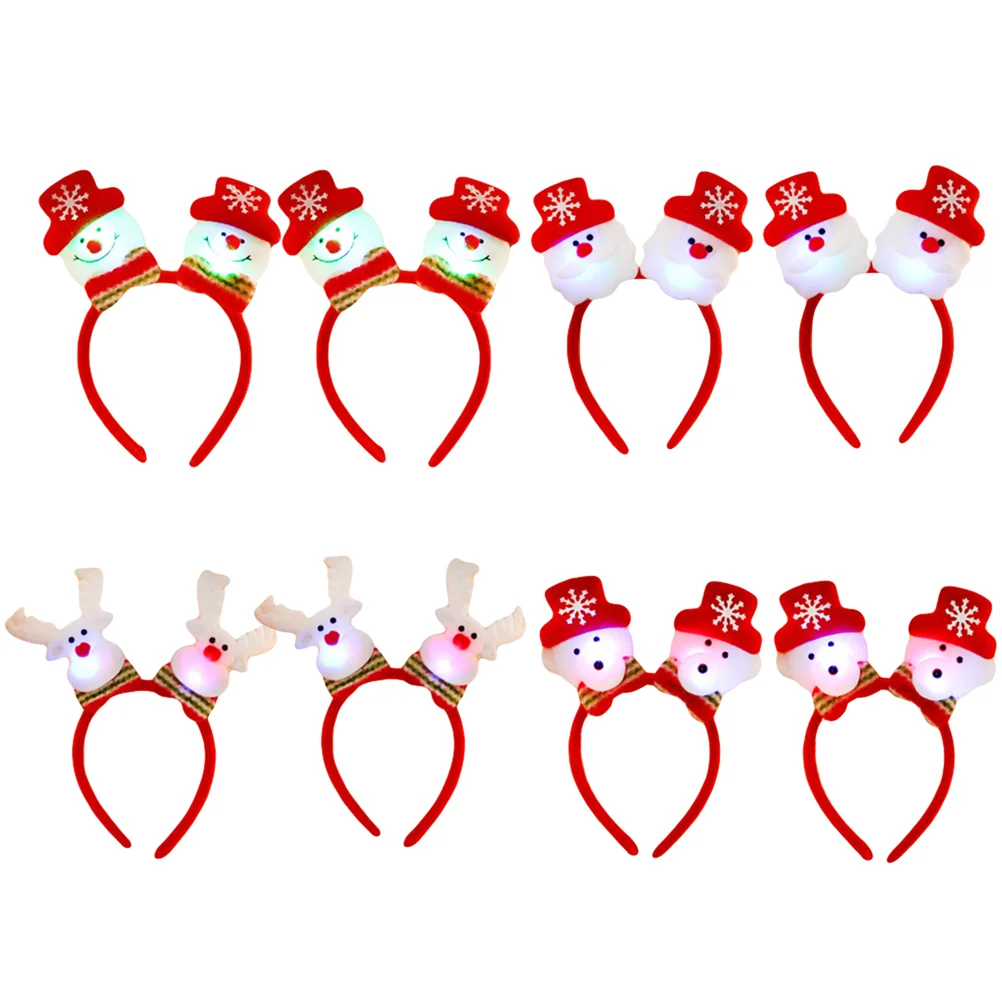 

8pcs Christmas Headband, Holiday Party Headband Cartoon Luminous Hair Snowman Snowflake Hairband for Costume Hair Accessories