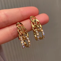 trendy exquisite 14k real gold chain round drop earrings for women high quality jewelry bling aaa zircon s925 silver needle gift