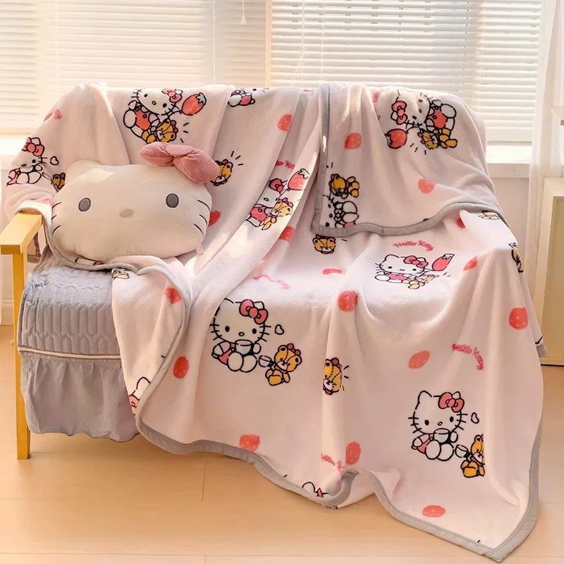 

Sanrioed Cinnamoroll Kuromi Hello Kitty плюшевое одеяло молочный бархат утолщенное многофункциональное одеяло для сна кавайное пушистое одеяло