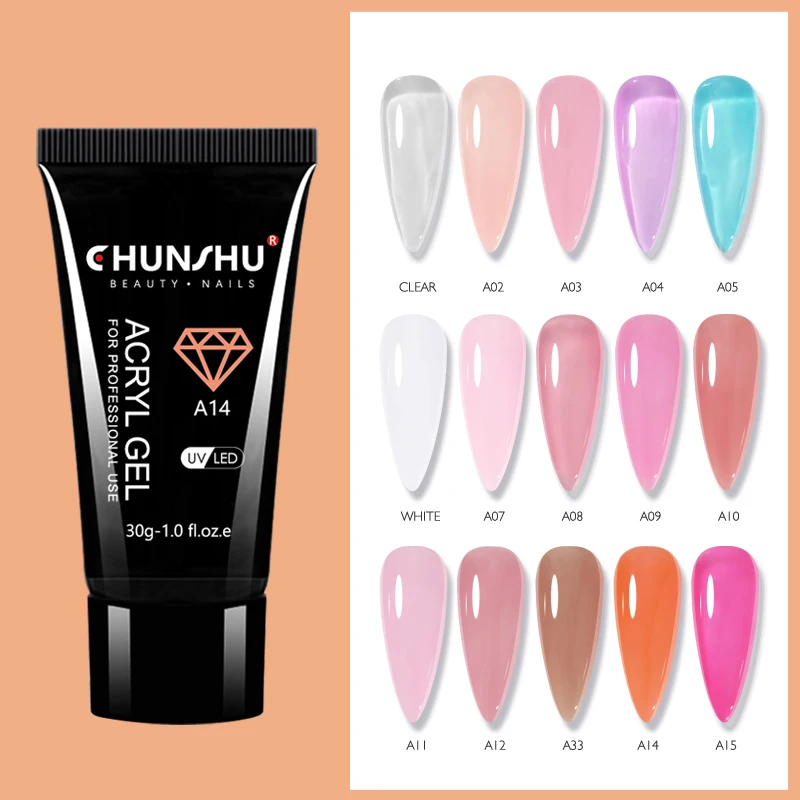 

CHUNSHU Poly Acrylic Gel Nail Art 30ML Pure Colors Soak Off UV LED Builder Extension Gel Quickly Tips Building Construction Gels