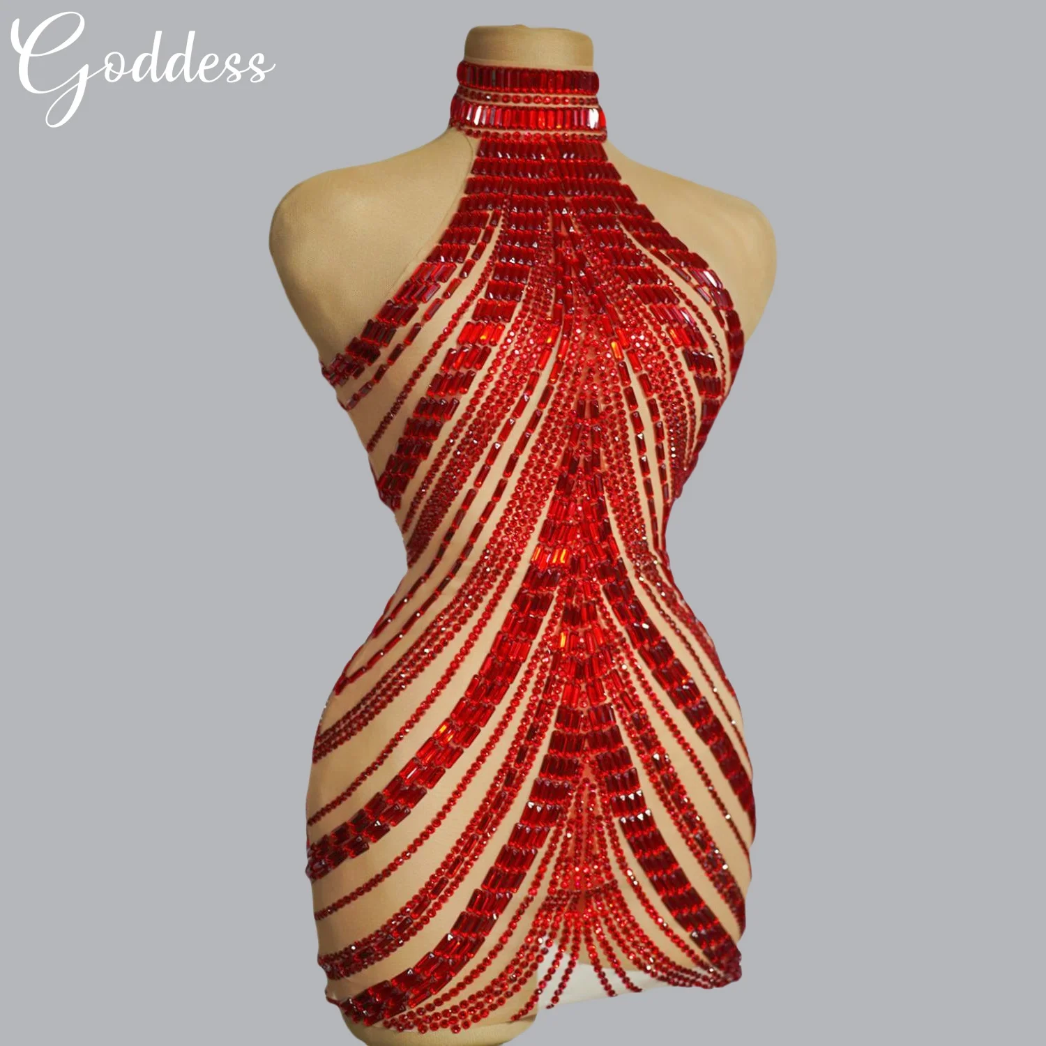 Блестящее красное сексуальное вечернее платье с горячими бриллиантами короткое