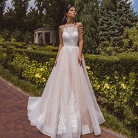 luxury halter neck lace applique wedding dresses 2022 tulle beading sleeveless gorgeous sweep train robe de mari%c3%a9e tailor made