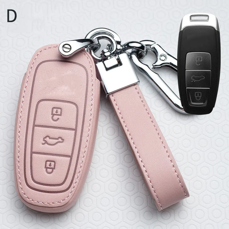 

Leather Car Key Cover Case FOB for Audi Q8 C8 A6 A7 A8 2018 2019 Holder Shell Accessories Auto Key Covers Protection
