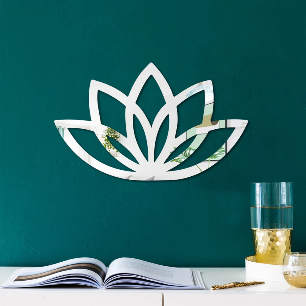 

3D Openwork Lotus Mirror Acrylic Wall Sticker Waterproof Anti-corrosion For Bathroom Living Room Decal Home Decoration