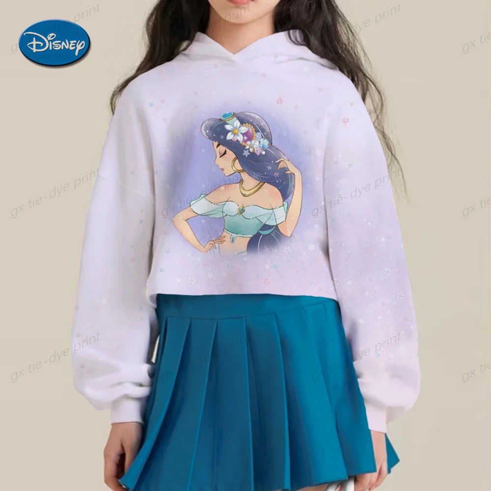 

Детские толстовки и свитшоты с длинным рукавом и принтом из сериала Диснея принцессы жасмин, модный весенний короткий пуловер для девочек