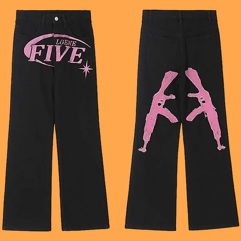 Y2K Men Korean Fashion Streetwear Hip Hop Low Rise Baggy Jeans Trousers Cross Mens Denim Pants Women Oversized Boyfriend Clothes