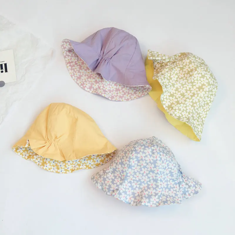 Панама детская Двусторонняя Пляжная с цветами от солнца для девочек шапка