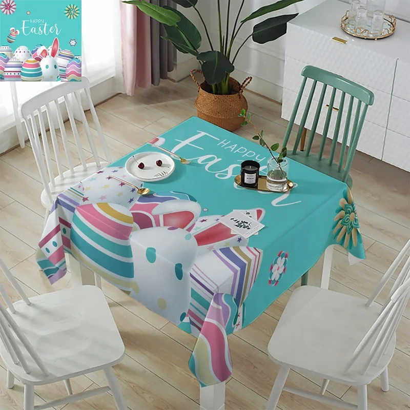 

Easter Eggs Bunny Ears Flower Tablecloth Wedding Party Decoration Table Mat Waterproof Rectangular Coffee Table Tablecloth