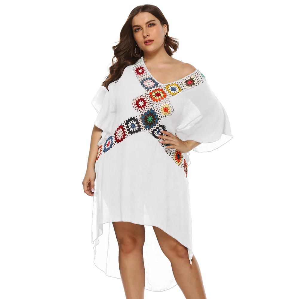 

2023 New Women Plus Size Beach Dress Cover Up Large Big Blue Solid Swimsuit Cover Bikini Beachwear Bathing Cover Ups for Female