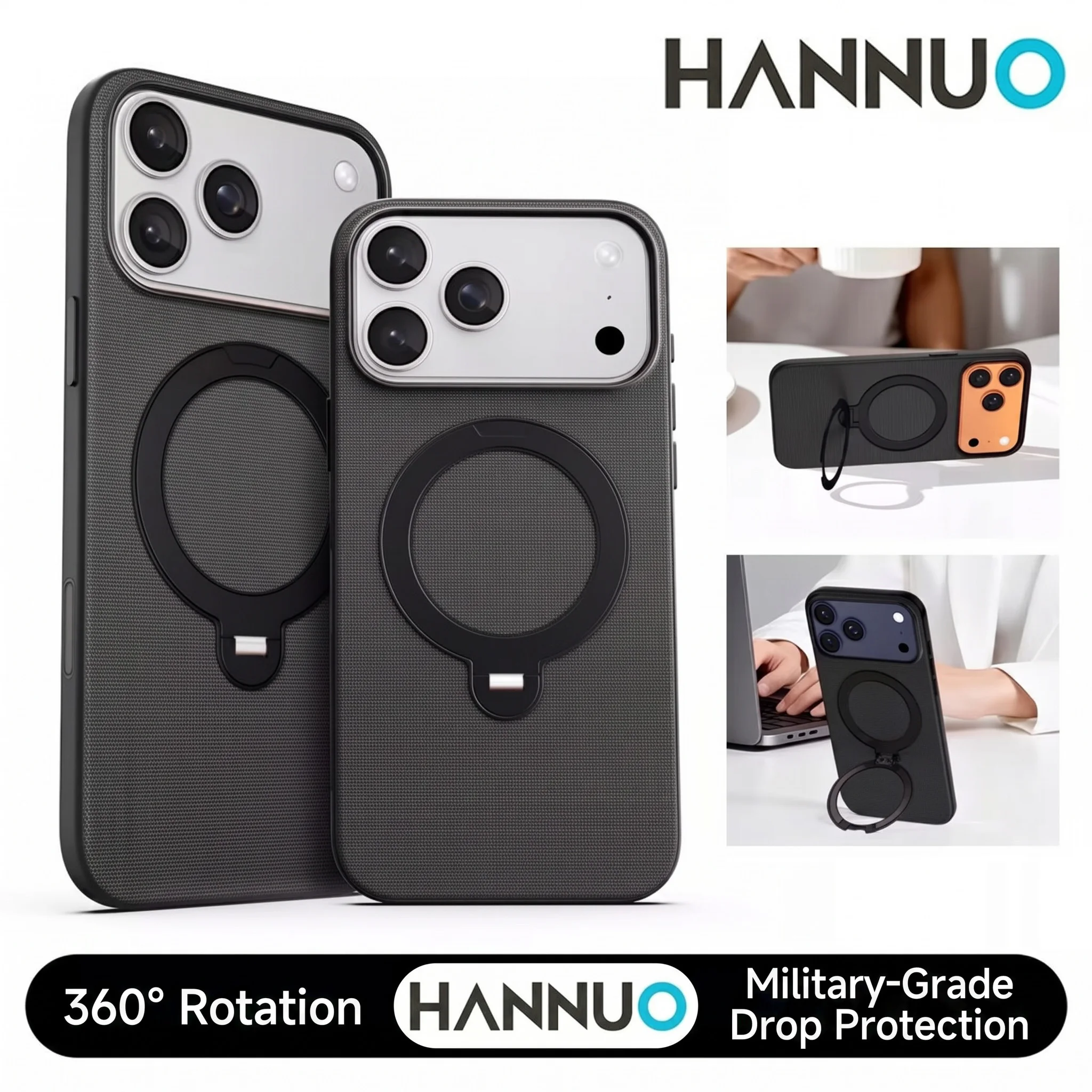 Фото Чехол HANNUO Luxury Tech Woven с магнитной адсорбцией для iPhone 17 Pro Max, совместимый с беспроводной зарядкой MagSafe, с подставкой №1