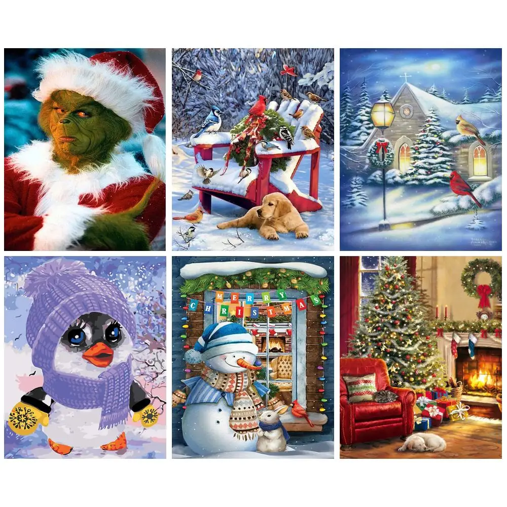 

CHENISTORY Oil Painting By Numbers Santa Clause Handpainted Pictures By Number Winter Snow For Adults Home Decor