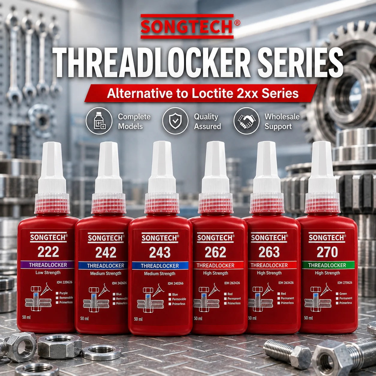 Фото Клей-фиксатор резьбы Songtech Loctite 243 222 242 262 263 270 271 272 277 290, анаэробный клей, 50 мл, для крепления и фиксации винтов №1