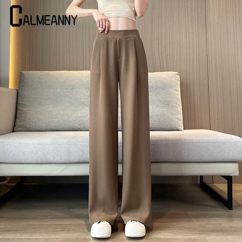 Женские брюки с широкими штанинами однотонные повседневные свободного кроя