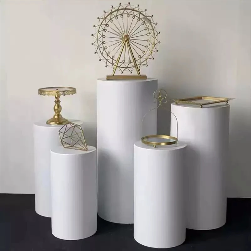 Cylinder Dispaly Pedestal Stand White 5pcs White Party Cake Pedestal Iron Circular Column For Wedding Decoration