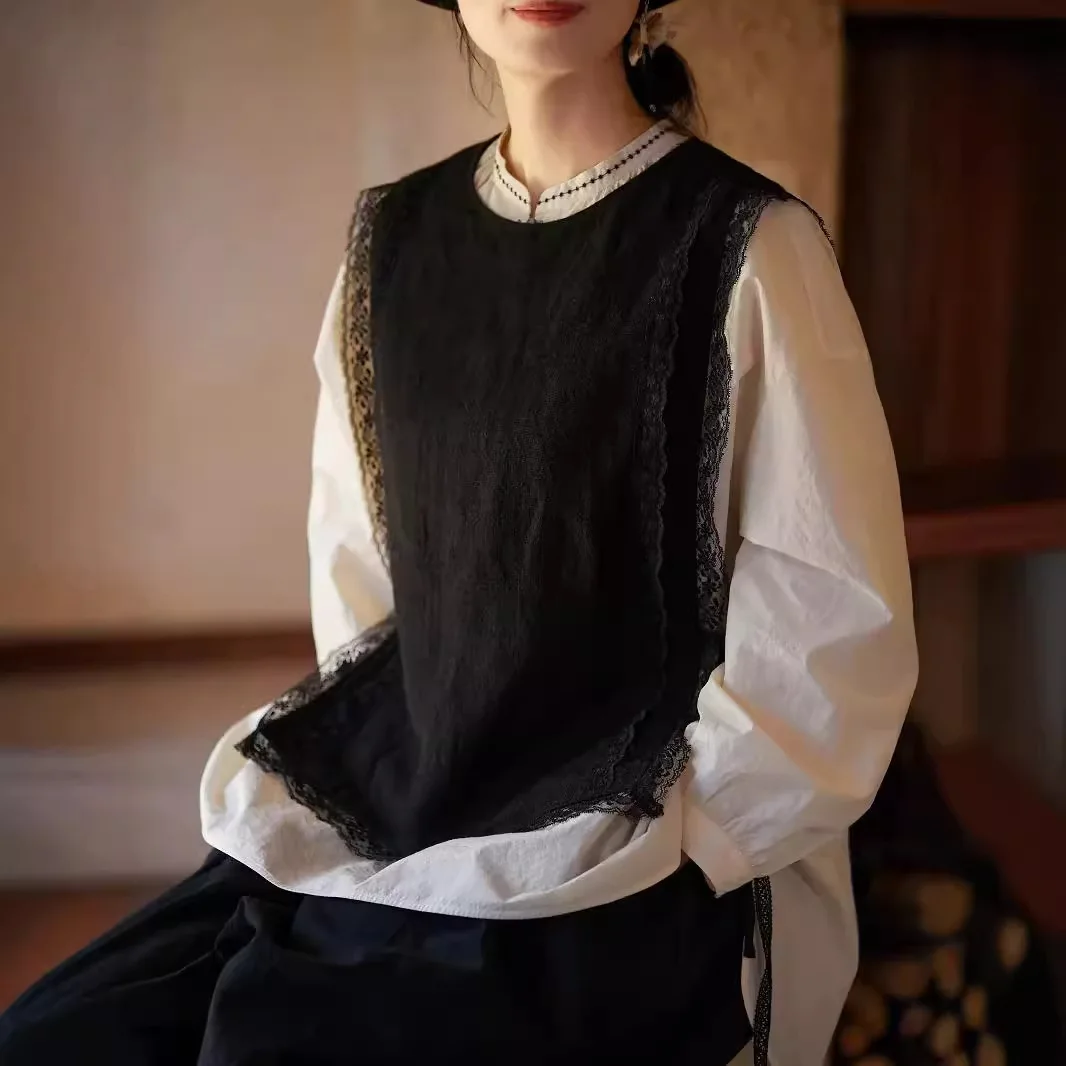 UMI MAO новый жилет в китайском стиле смешанный льняной женский осенний нежный