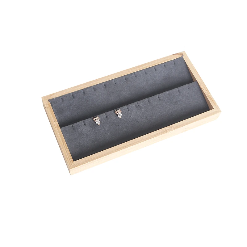 Поднос-держатель для ювелирных изделий бамбуковый темно-серый лоток