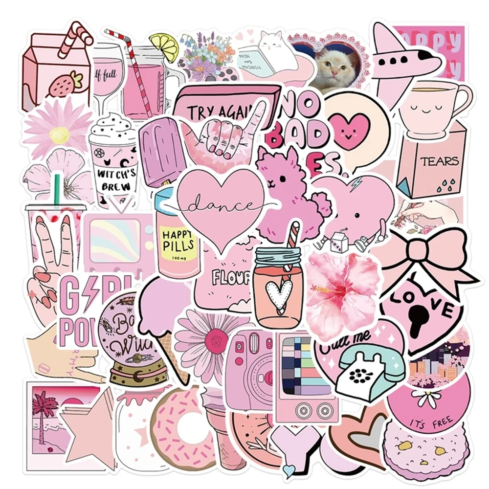 

10/30/50 Pcs Brand New Pink Theme Girls Living Supplies Cartoon Graffiti Stickers Decorating Luggage Stationery Wall Desk Helmet